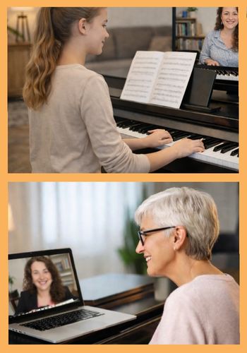 Piano students of different ages taking personalized piano lessons in Zug, online and in person