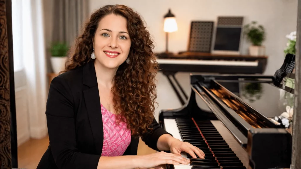 Piano teacher giving a private piano lesson in Zug, Switzerland, for children and adults.