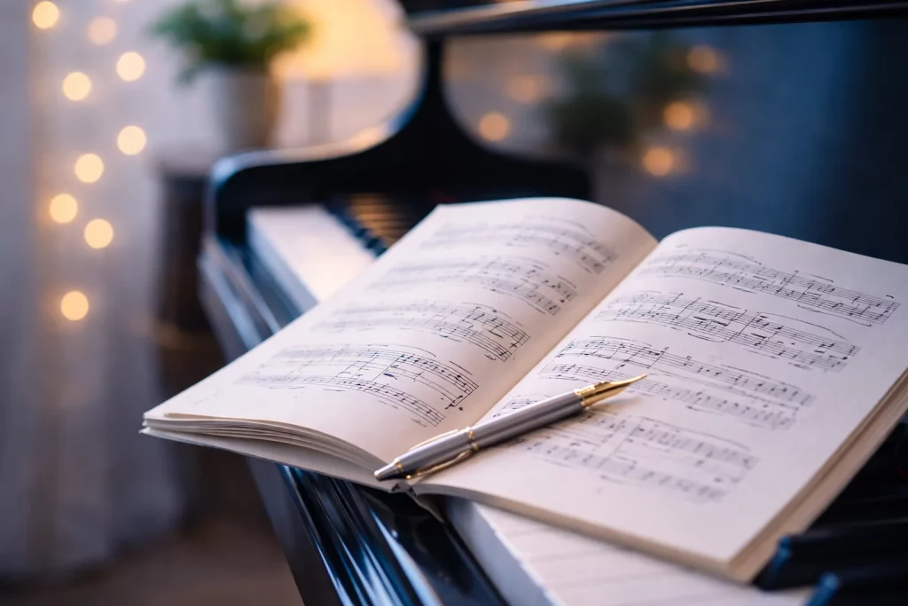 Sheet music on a piano during practice